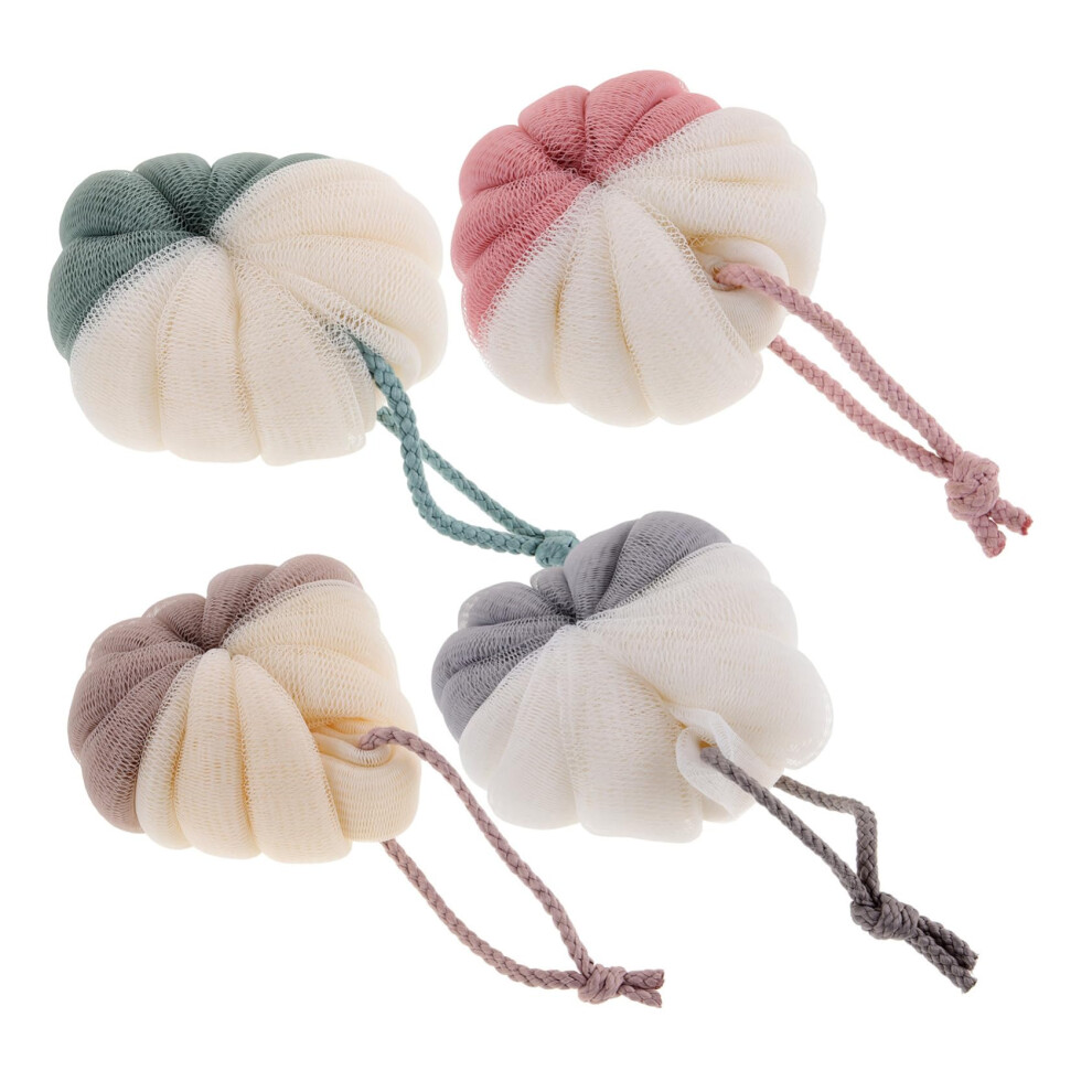 Loofah Bath Sponge Set for Gentle Exfoliation, QuickDrying Mesh Shower Pouf with Hanging Loop, 4pcs