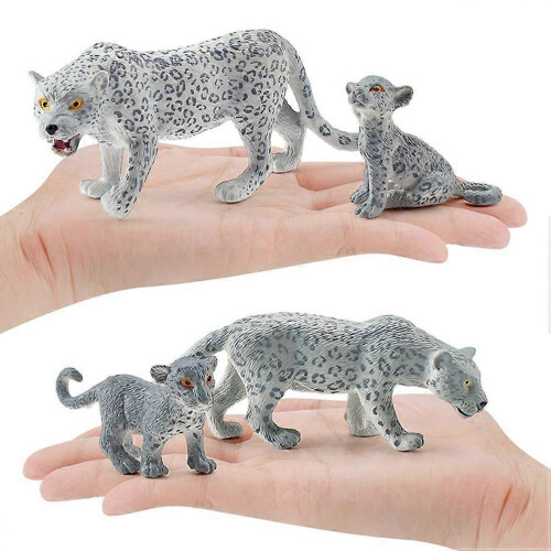 4 stykker Sneleopardfigur PVC Realistiske sneleoparder Miniature vilde dyr Model actionfigur til Clooection 2