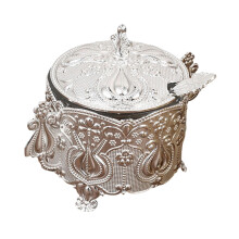 Sugar Bowl with Lid and Spoon, Elegant Silver Metal Sugar Storage Jar for Kitchen Buffet Cafe