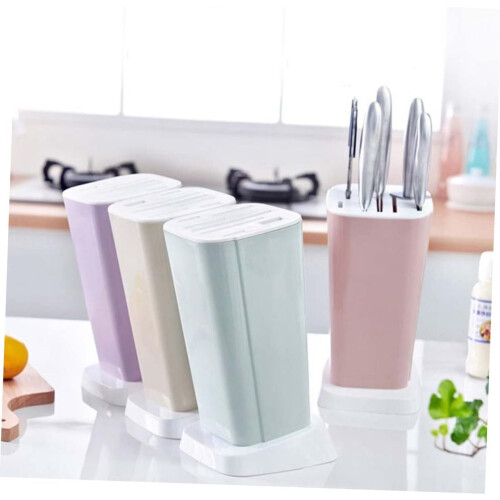 Universal Kitchen Knife Holder with Multi Partition Storage and Rotatable Drain Base Large Capacity 1