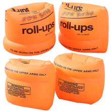 Inflatable Arm Bands Swim Floaties for Kids and Adults, Comfortable Roll Up Sleeves, 4 Pack Orange