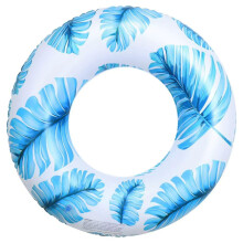Pool Float with Tropical Leaf Design, Heavy Duty Inflatable Swim Ring for Adults, Blue