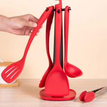 Silicone Cooking Utensils Set with AntiScald Handle, NonScratch Skimmer and Soup Ladle, 6pcs