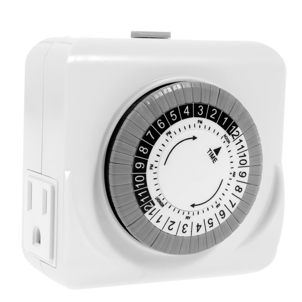Outlet Timer Plug In With 2 Outlets, 24 Hour Mechanical Programmable Control, Energy Saving 3Prong 9113335382565