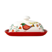 Porcelain Butter Dish with Gold Handle Lid, Minimalist Curved Design for Easy Butter Scooping