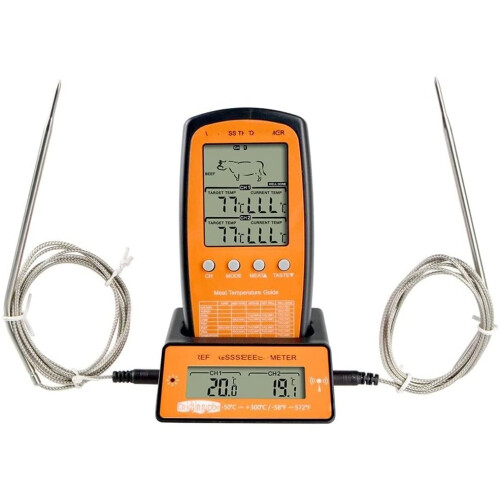 Dual Probe Wireless Meat Thermometer with Timer for BBQ Grill and Cooking Temperature Control