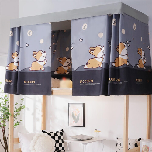 Dorm Bunk Bed Curtains for Students with  Cover, Breathable Fabric, Full Coverage, Dog Pattern