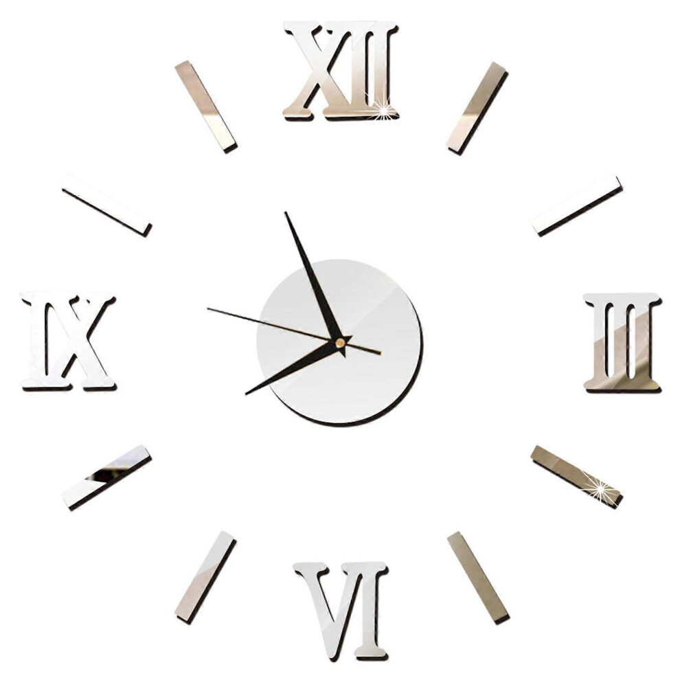 (As Show, One Size) 3D Mirror Wall Clock Sticker Diy Acrylic Roman Number Art Decal Wallpaper For Home Living Room Bedroom Wall Decoration 5213747816260