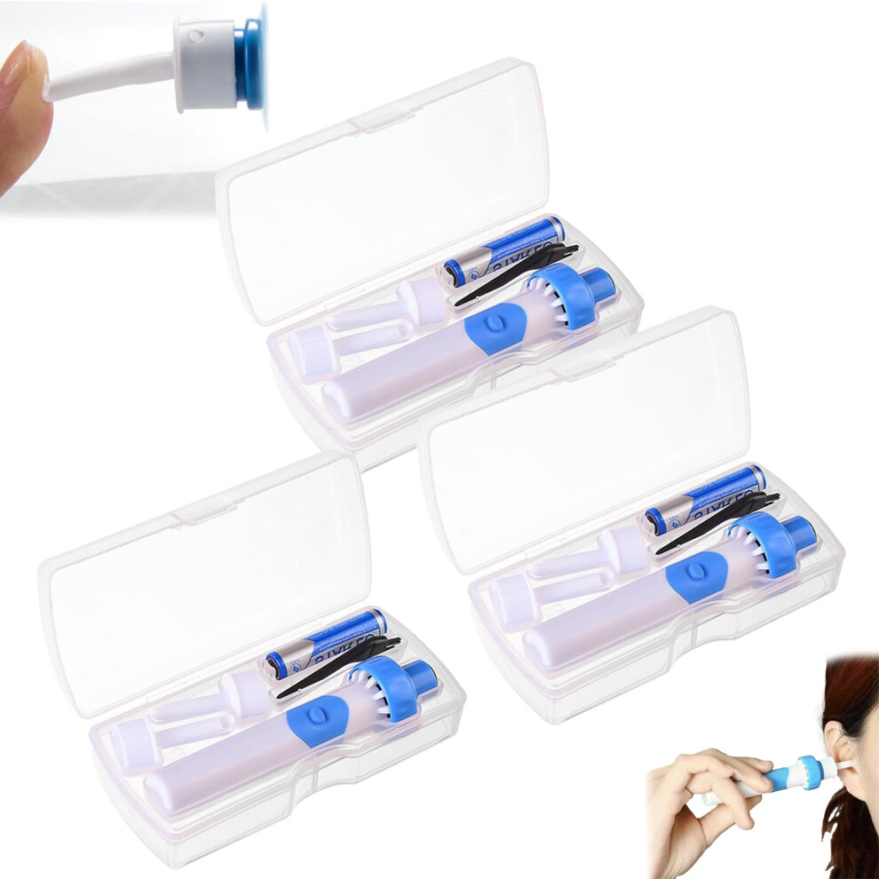 Blue/White Electric Ear Cleaner With Gentle Vacuum Suction, Soft Silicone Tips, Cordless Ear Wax Removal Kit 3Pcs