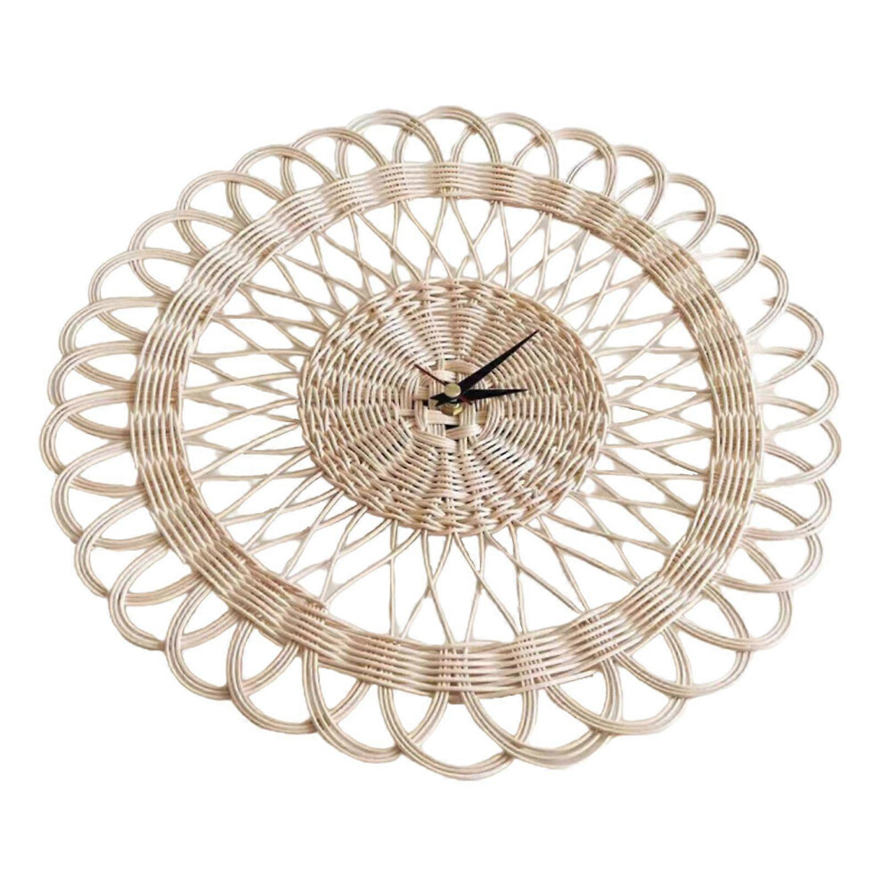 (As Show, One Size) Willow Rattan For Creative Modern Clock With Metal Pointer Mute Retro Clock 5213747857522