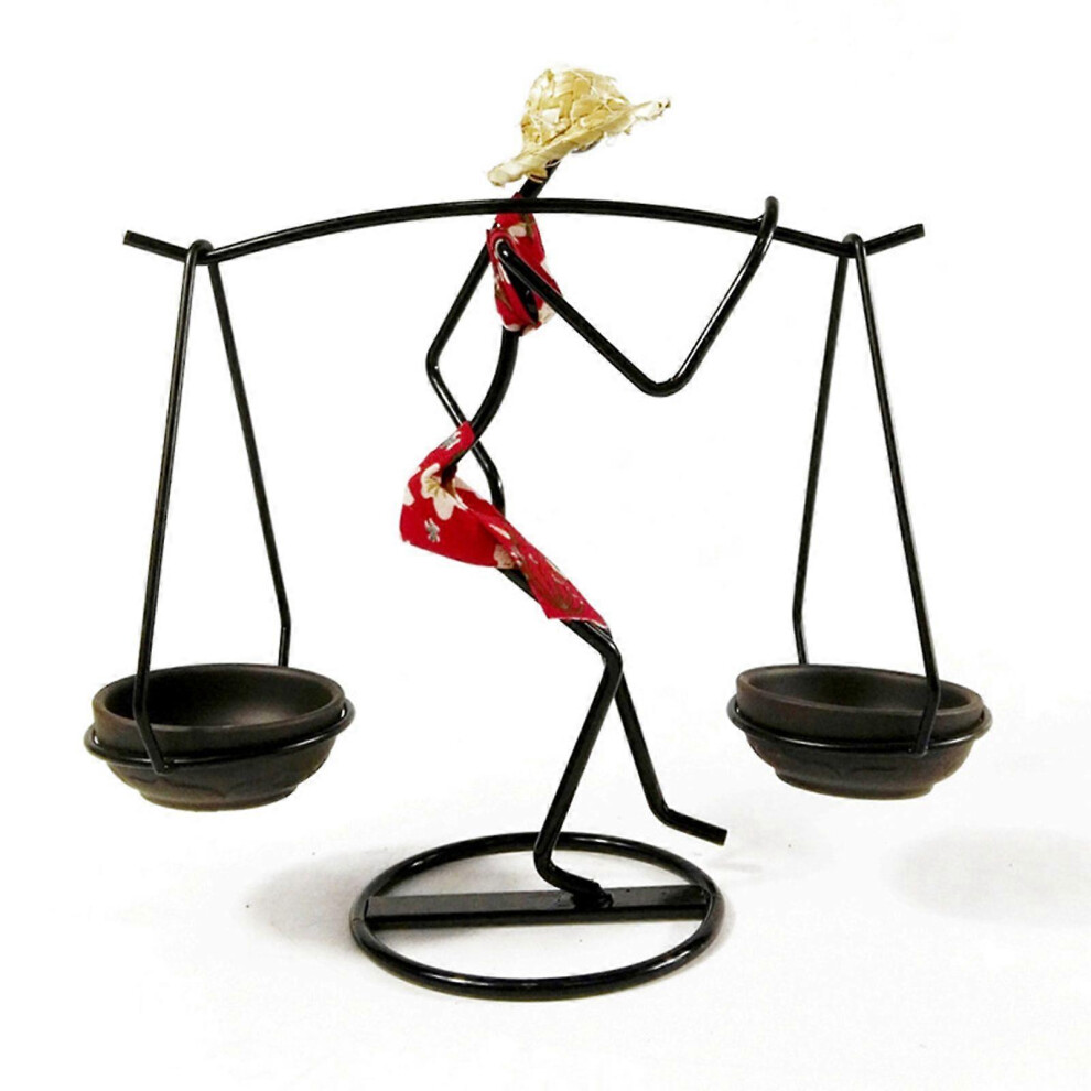 (As Show, A) Nordic Metal Candlestick Abstract Character Burdened Girl Sculpture Candle Holder Handmade Figurines Home Decoration 5213747874796