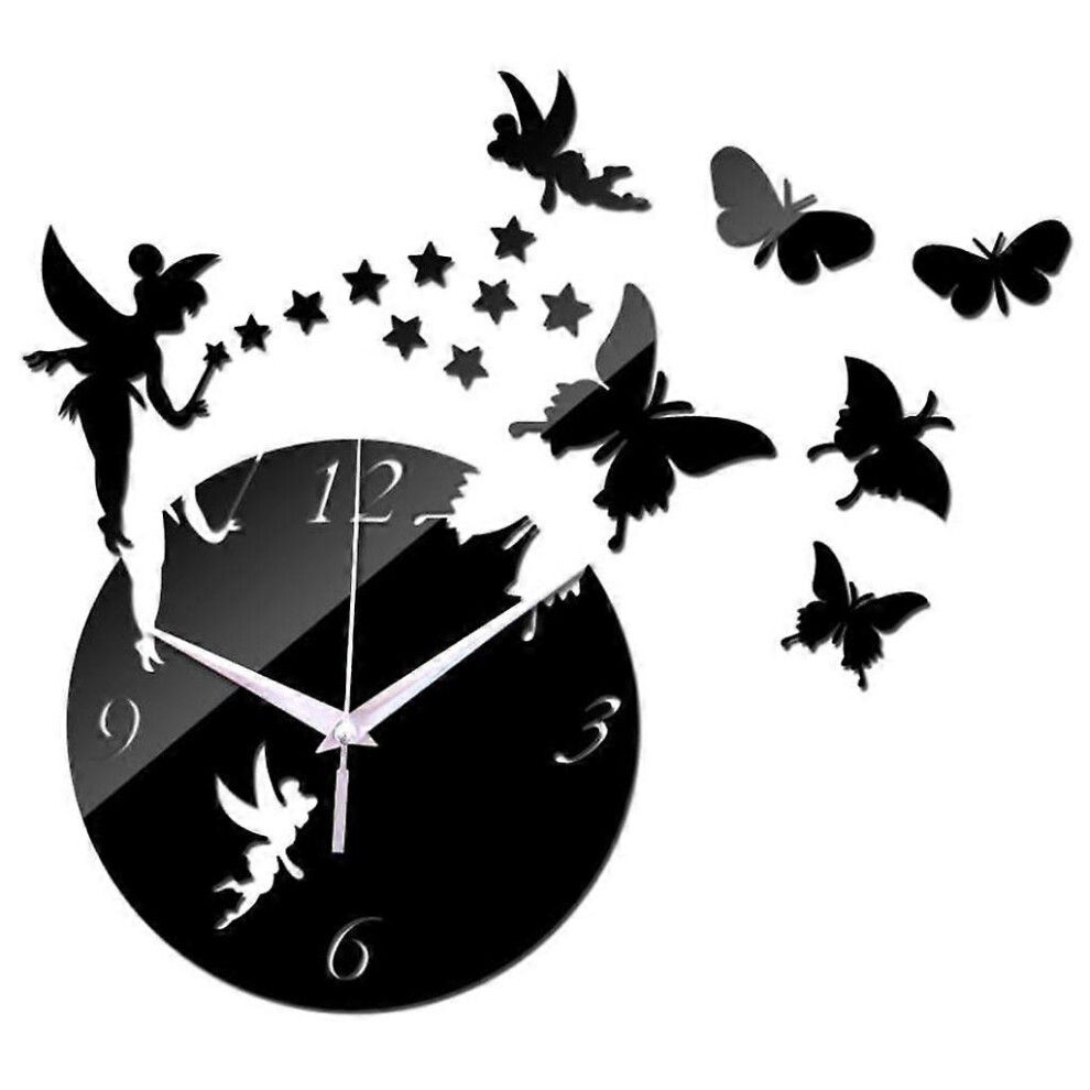 (As Show, One Size) Diy 3D Mirror Acrylic Wall Clock Sticker Fairy Stars For Butterfly Decor Living Room Bedroom Home Decoration 5213747854682