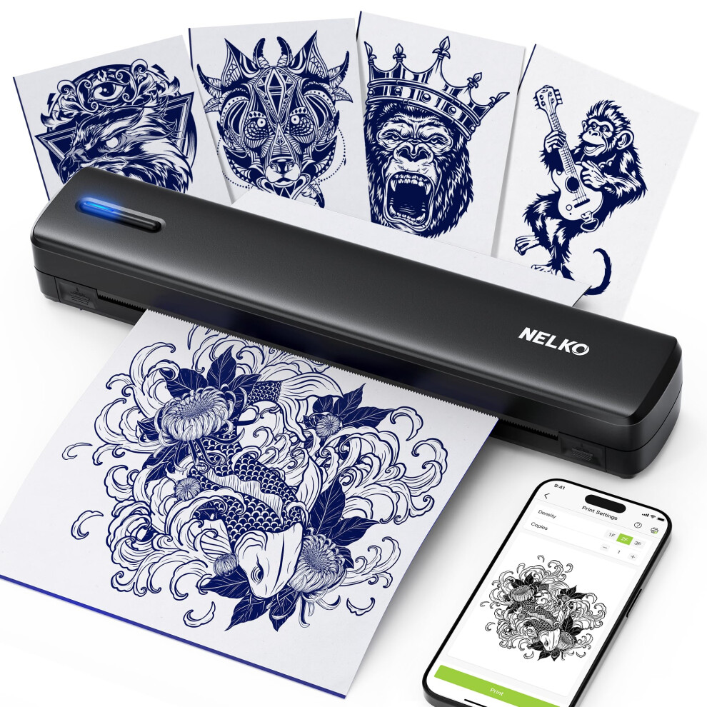 Black D810 Wireless Tattoo Stencil Printer With Bluetooth, Thermal Transfer, 10 Sheets,