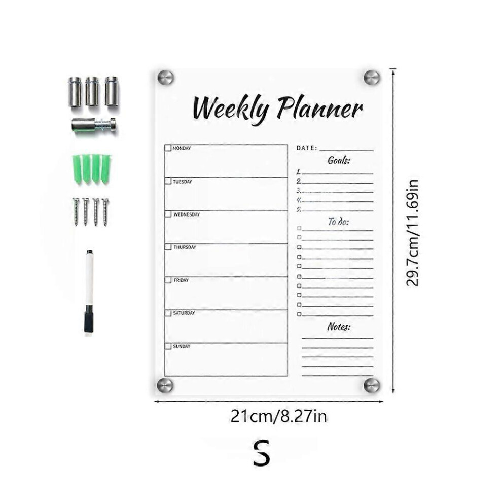 (L, Tyu035) Clear Acrylic Weekly Dry Erase Calendar To Do List Whiteboard 7 Day Planner 5213747803499