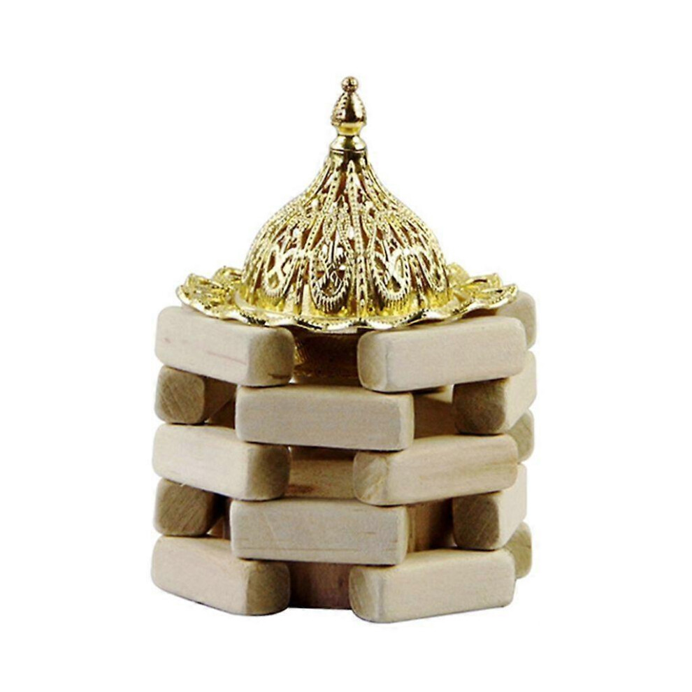 (As Show, 2) Wood Brick Incense Burners Decorative Metal Censer Supplies 3364096792056