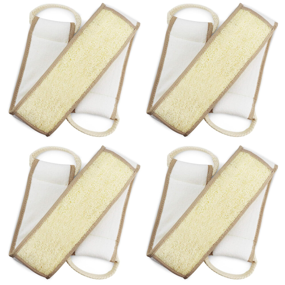 Natural Loofah Back Scrubber Pack of 4 with DualSided Exfoliating Mitt for Shower Body Care