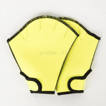 (Yellow, S:17x15cm/6.69x5.91inch) NEW Neoprene Swimming Webbed Aerobics Aqua Gloves Resistance Training Swim Surfing