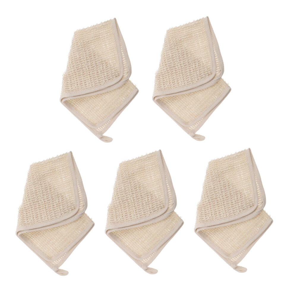 5Pcs Cotton Linen Exfoliating Shower Towel Set with Back Scrubber for Gentle Skin Exfoliation