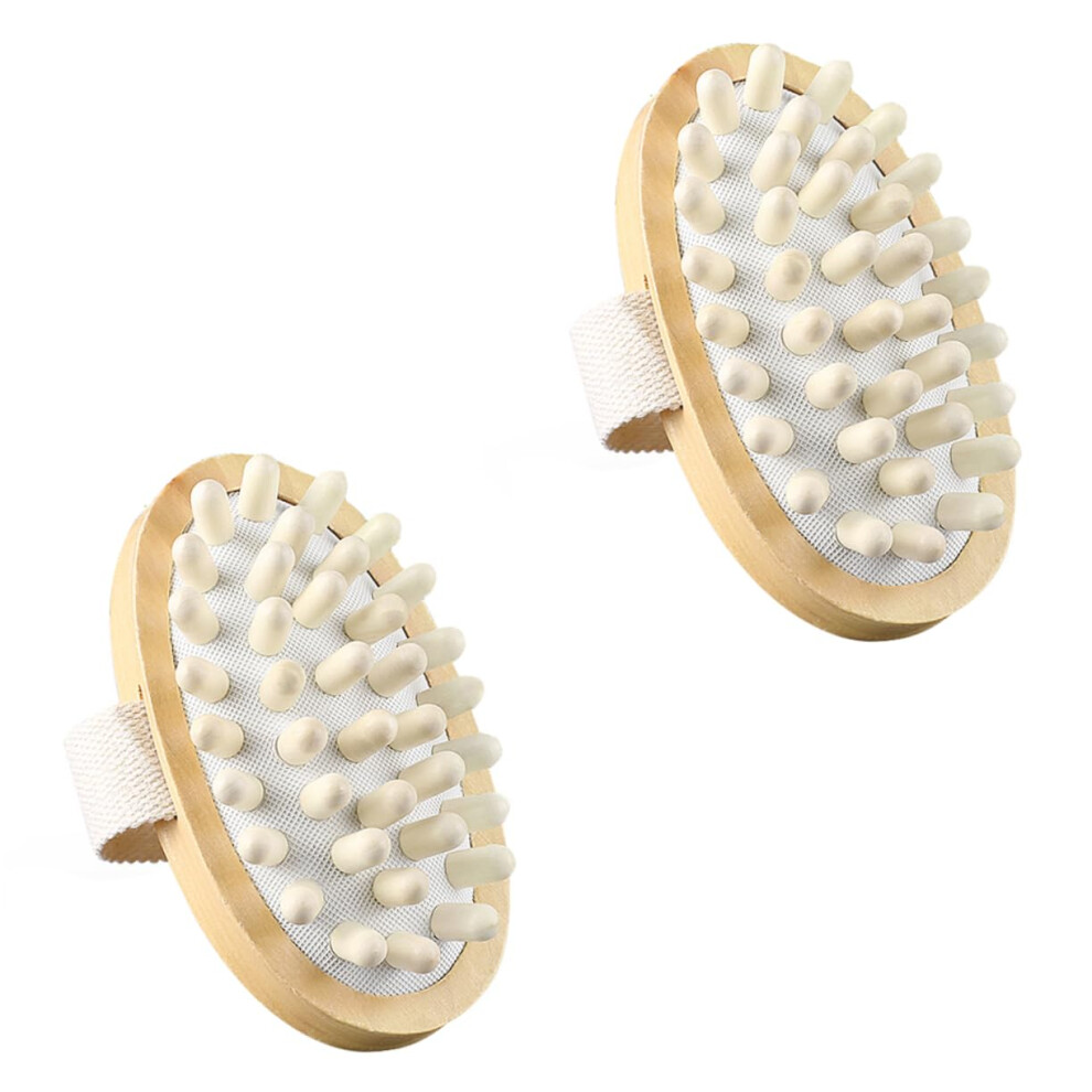 2pcs Wooden Back Scrubber and Body Massage Brush Set with Soft Bristles for Bath Exfoliation