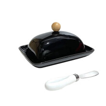 Black Ceramic Butter Dish with Lid Keeps Butter Fresh Farmhouse Style for Counter or Fridge