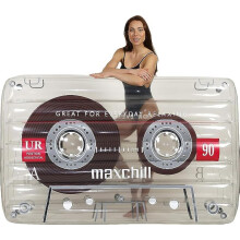 XL Retro Cassette Inflatable Pool Float Raft for Adults, 400lbs Capacity, UV Resistant, Clear
