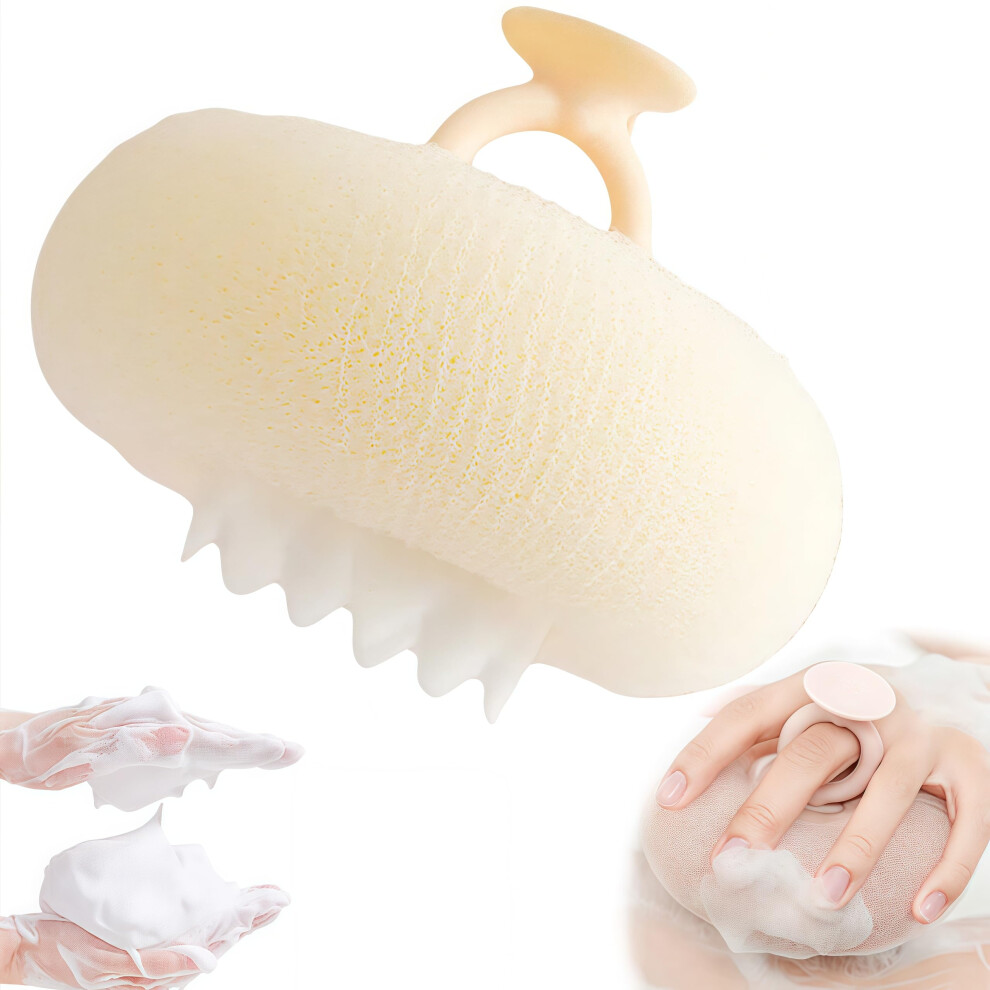 Sunflower Shower Loofah with Suction Cup, Soft Exfoliating Bath Sponge for Gentle Cleansing, Beige