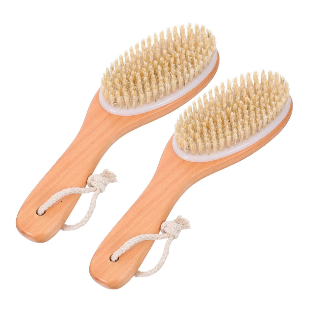 Soft Bristle Body Scrubber and Dry Brush with Long Wooden Handle for Gentle Exfoliation Shower Bath