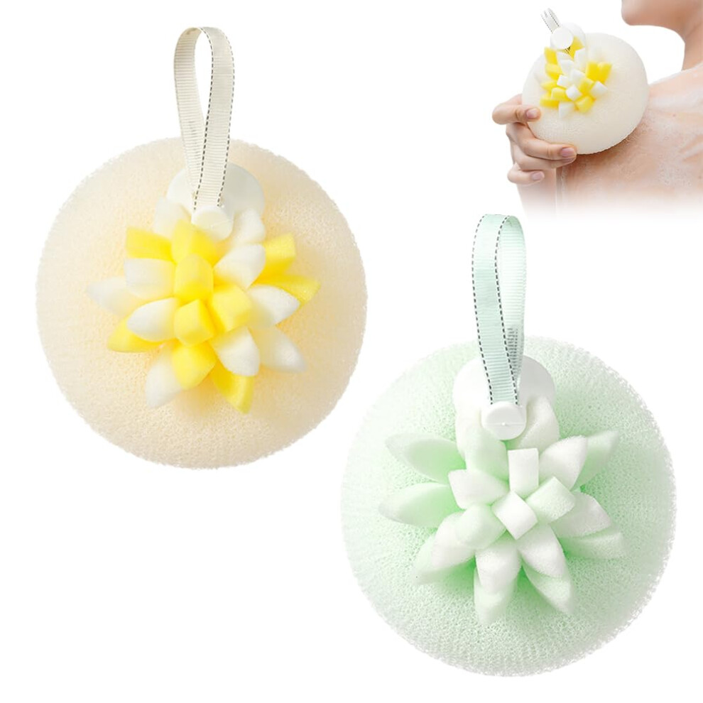 Sunflower Bath Sponge with Suction Cup, Soft Mesh Shower Loofah for Gentle Exfoliation
