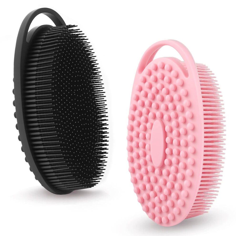 Black/Pink 2 Pack Silicone Body Scrubber For Shower With Dualsided Exfoliation, Gentle For Sensitive Skin, Quickdrying And