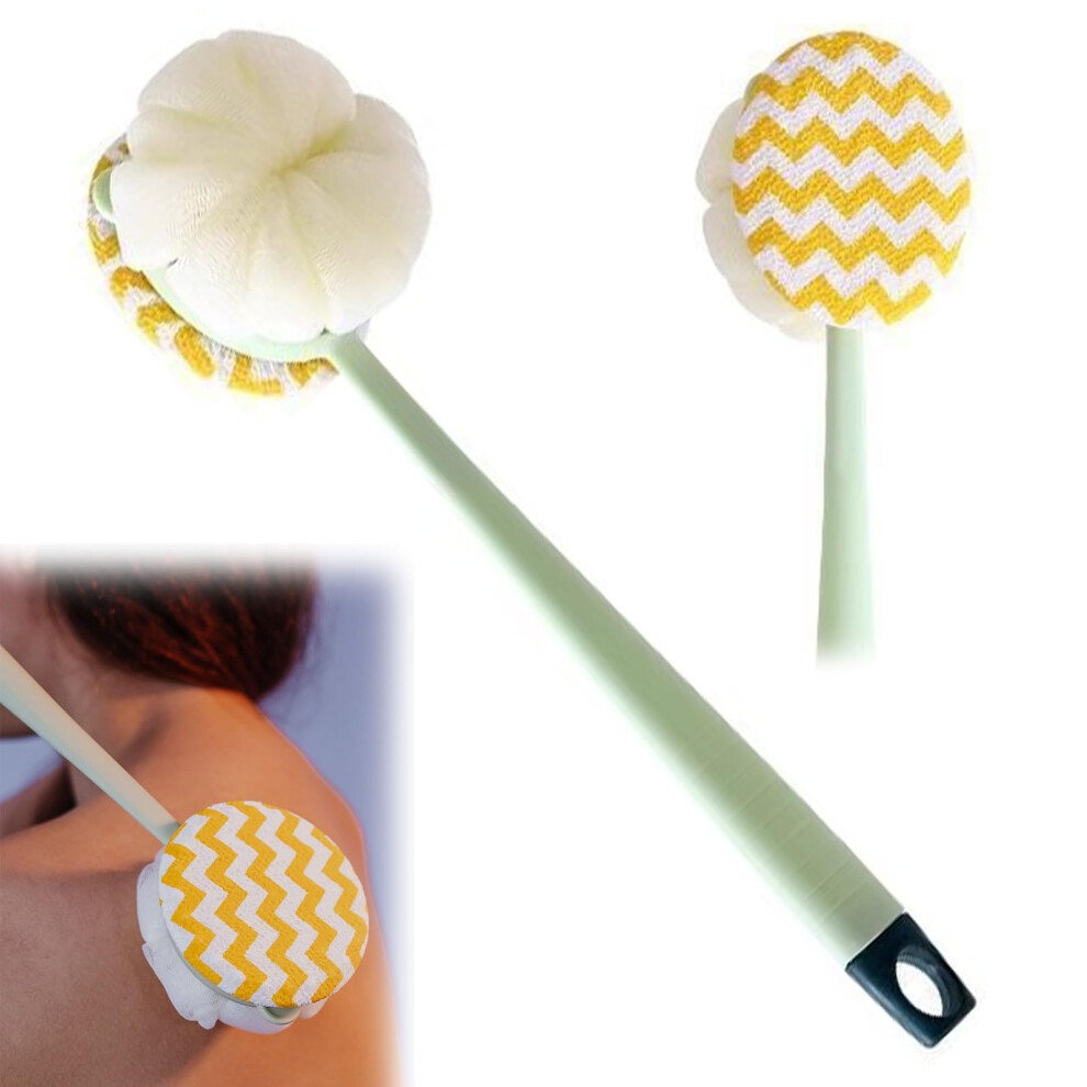 Back Scrubber for Shower with Long Handle, DualSided Loofah and Bristles for Exfoliating