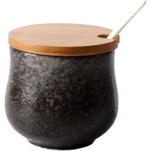 Sugar Bowl with Lid and Spoon, Modern Porcelain Sugar Container for Kitchen and Coffee, 200ml 7oz