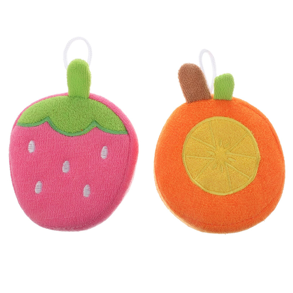 2Pcs Cute Strawberry Bath Sponge Set, Gentle Exfoliating Shower Scrubber for Rich Lather Creation