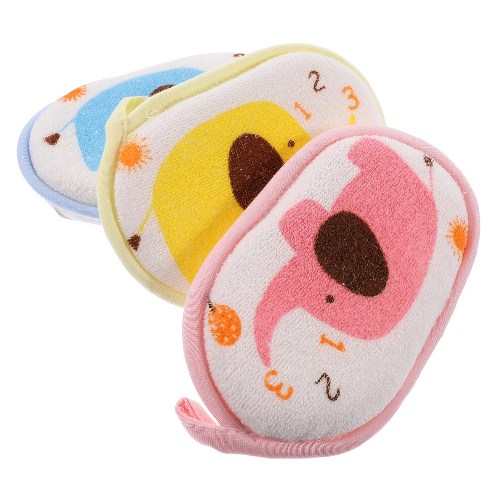 3Pcs Soft Baby Bath Sponge Set with Cute Elephant Motif Cotton Bath Pad for Gentle Newborn Care