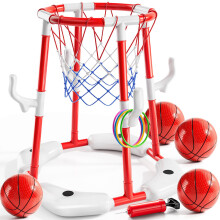 Pool Basketball Hoop 2in1 Floating Ring Toss Game with 4 Balls and Pump for Kids and Adults
