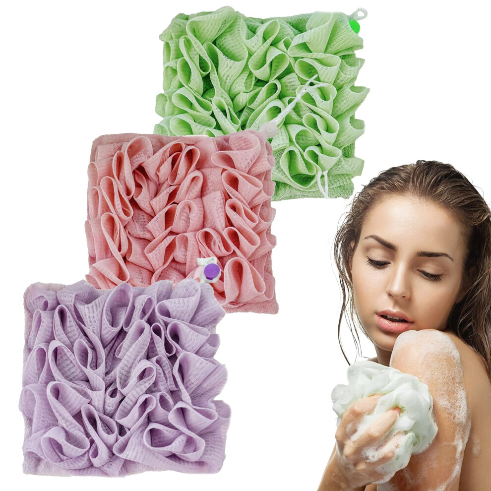 Loofah Soap Holder with Gentle Exfoliation, Washable Soap Pouch for Shower, 3pcs Set