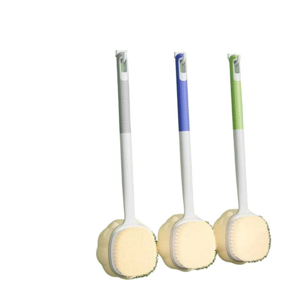 Gray Bath Brush And Back Scrubber With Dualsided Exfoliation, Long Handle For Dry And Wet Use,