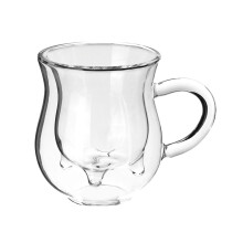 HeatResistant Double Layer Cow Shape Glass Milk Jug for Coffee Milk Tea Frothing and Serving
