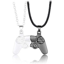 Magnetische Gamecontroller-Paar-Halskette, 2-teilige geteilte magnetische Silber- und Schwarzkette, Freundschaftskette, Liebeskette.