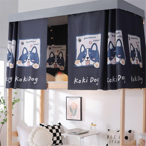 Dorm Bunk Bed Privacy Curtains for Students, Breathable Light Blocking Full Coverage, Dog B Set
