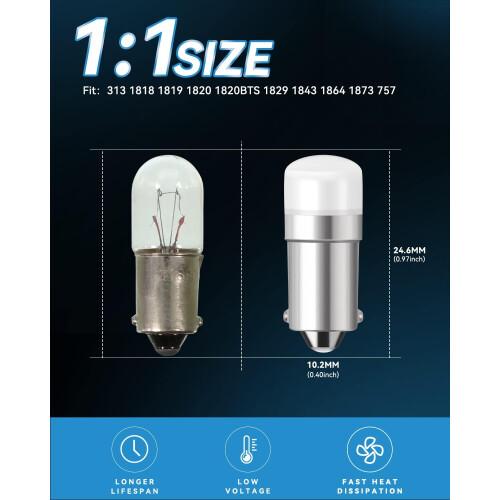 BA9S LED Bulb 1030V AC/DC Warm White Indicator Light for Train Panel and House Number 2 Pack 1