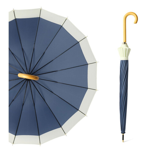Automatic Open Windproof Stick Umbrella 16 Ribs 41 Inch Large Retro Handle Golf Rain Umbrella