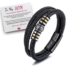 An meinen Sohn, der dich für immer liebt, Lederarmband, Herren geflochtenes Lederarmband, Armreif Geschenkkarte