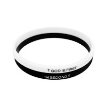 GOTT IST DER ERSTE ARMBAND Buntes Silikonarmband mit feinen Buchstaben