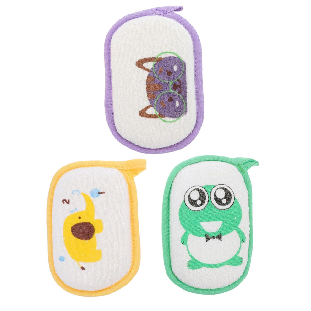 3Pcs Baby Bath Sponge Set for Newborns, Gentle Exfoliating Soft Scrubber with Ergonomic Easy Grip Design