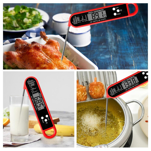 Digital Meat Thermometer Waterproof Foldable Probe Instant Read for BBQ Cooking Baking Red 1