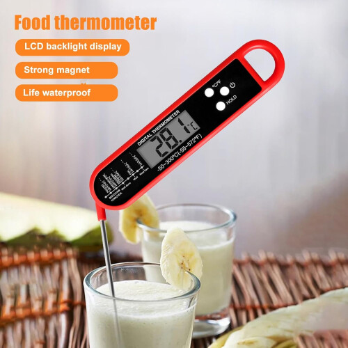 Digital Meat Thermometer Waterproof Foldable Probe Instant Read for BBQ Cooking Baking Red 2