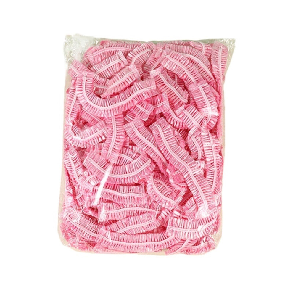 Pink 100 Pack Disposable Shower Caps Waterproof Elastic Hair Covers For Women Spa Salon Hotel