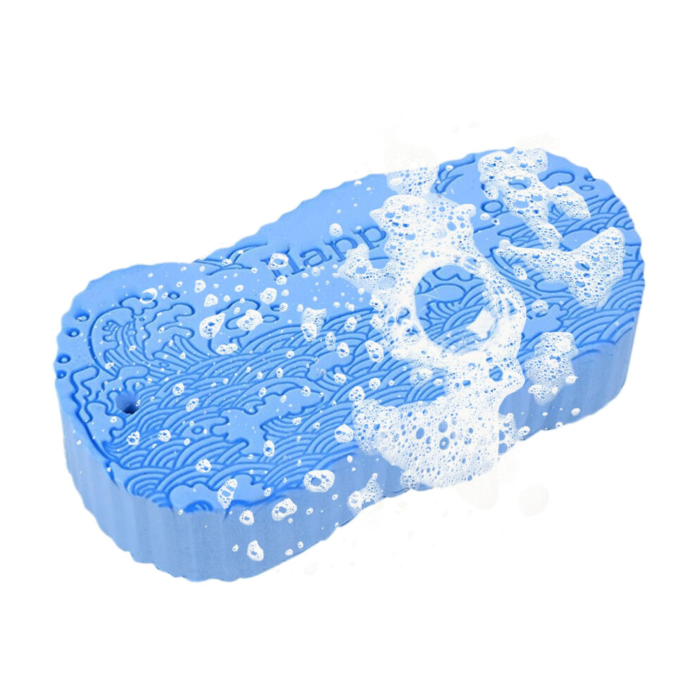 Blue Body Scrubber Sponge For Shower, Gentle Exfoliating Pva Bath Sponge With Ergonomic Grip For Kids And Adults