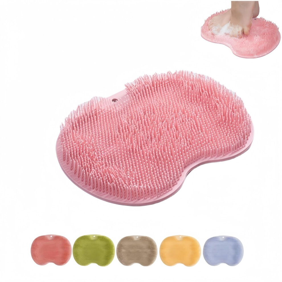 Pink Silicone Foot Scrubber Mat With Nonslip Suction Base, Hands Shower Foot Cleaner Brush