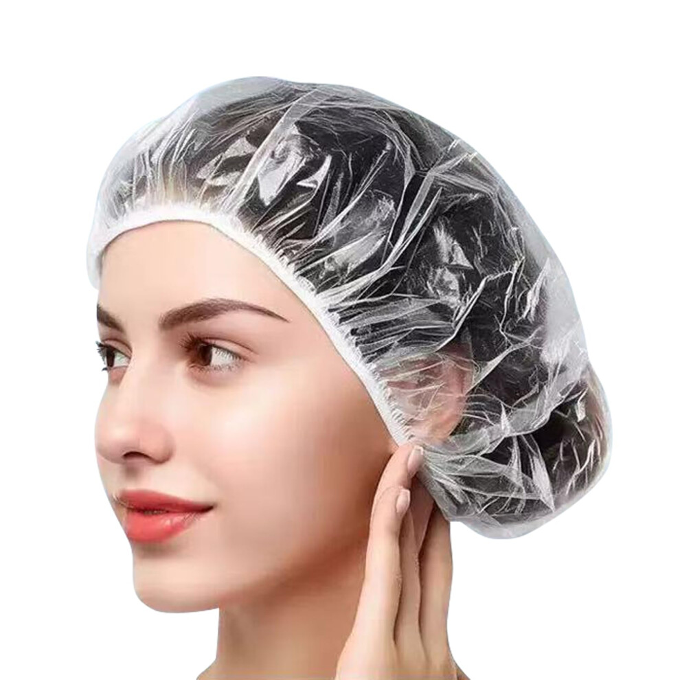 100PCS Thick Waterproof Disposable Shower Caps, Clear Elastic Hair Protection for Women and Men